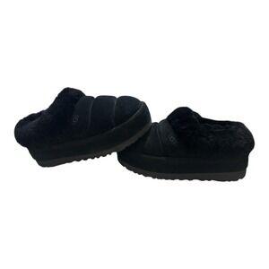 UGG Tazzlita Black Suede Fur Platform Slippers Womens Size 9 EUC